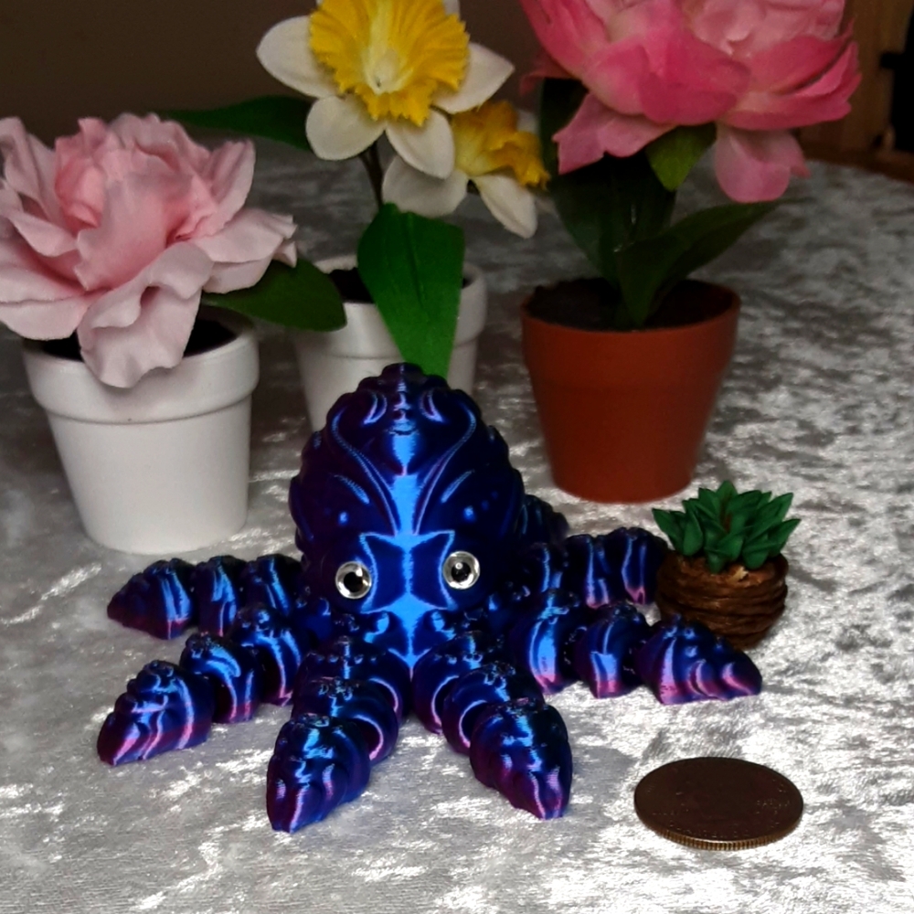 Handmade Articulated Octopus 3D Printed Blue Purple